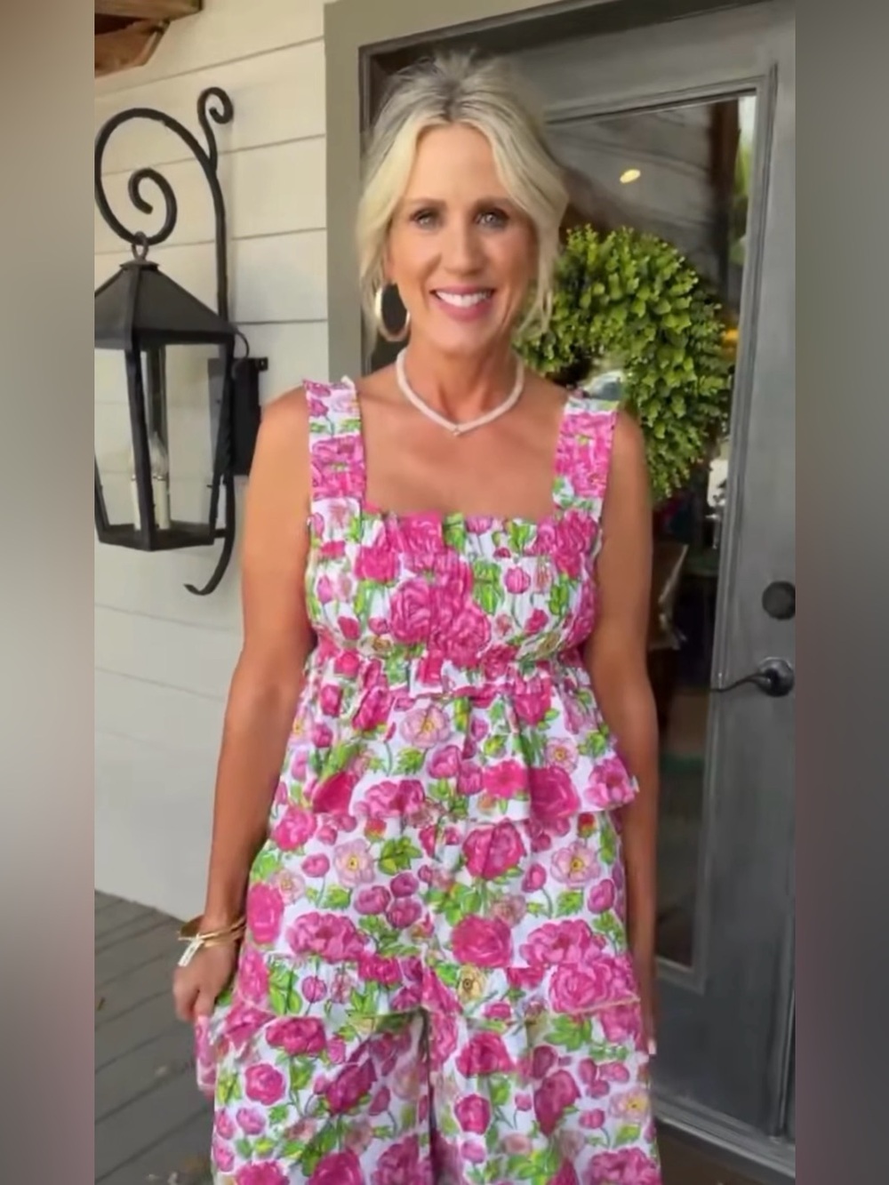 New POL Floral Pink Ruffled Boho Pants and Top Set